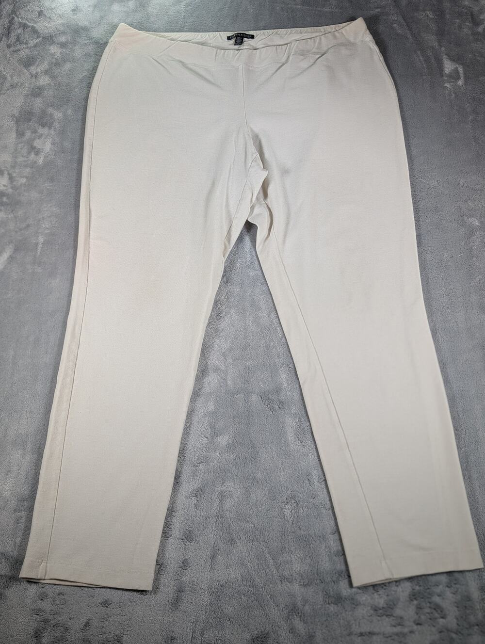 Eileen Fisher Pants XL Stretch Crepe Capri Elastic Waist Off White Legging USA
